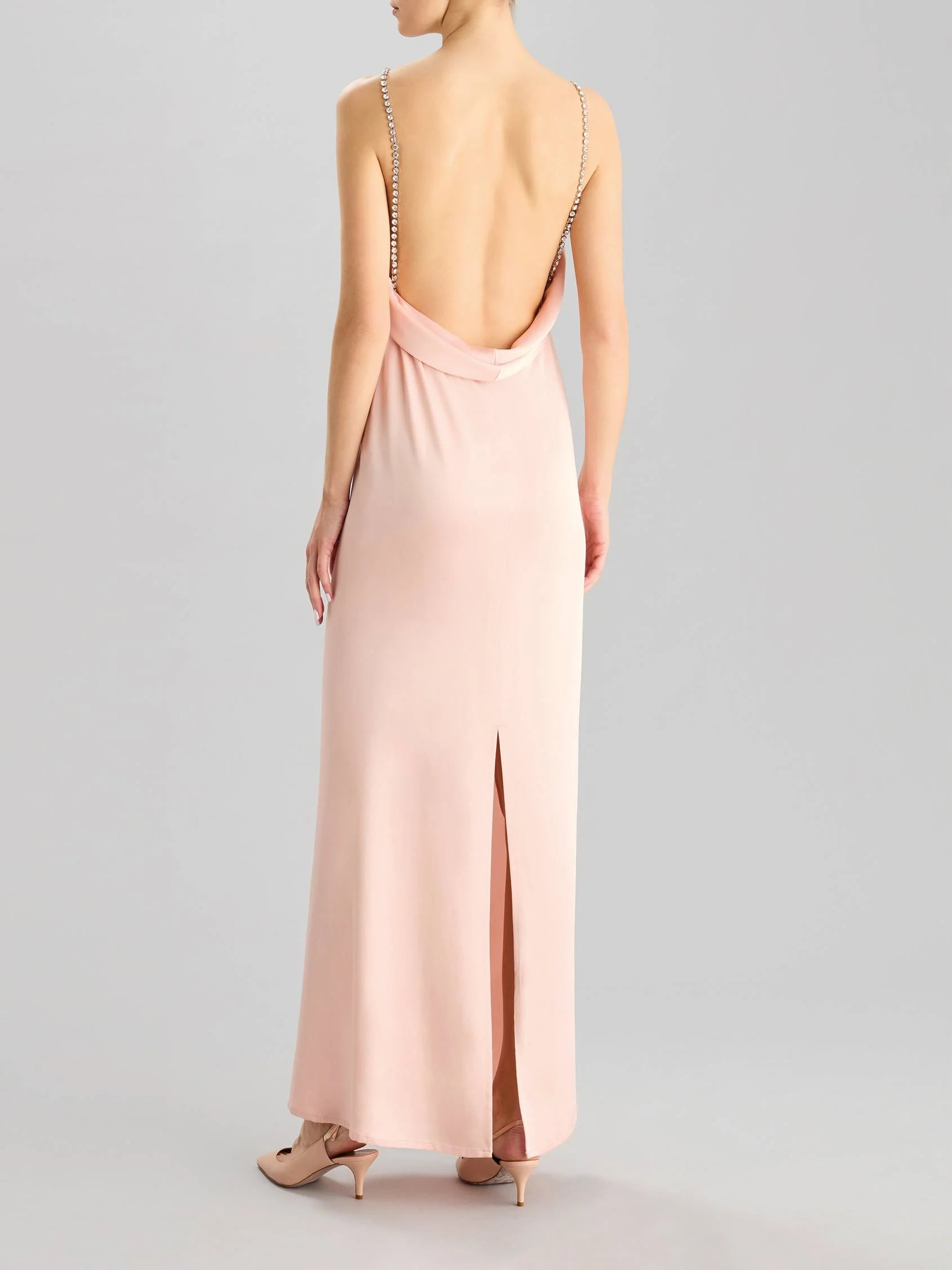 Blush Pink Halter Neck Maxi Dress with Crystal Straps  Halter-neck sheath party dress Bridesmaid Dresses