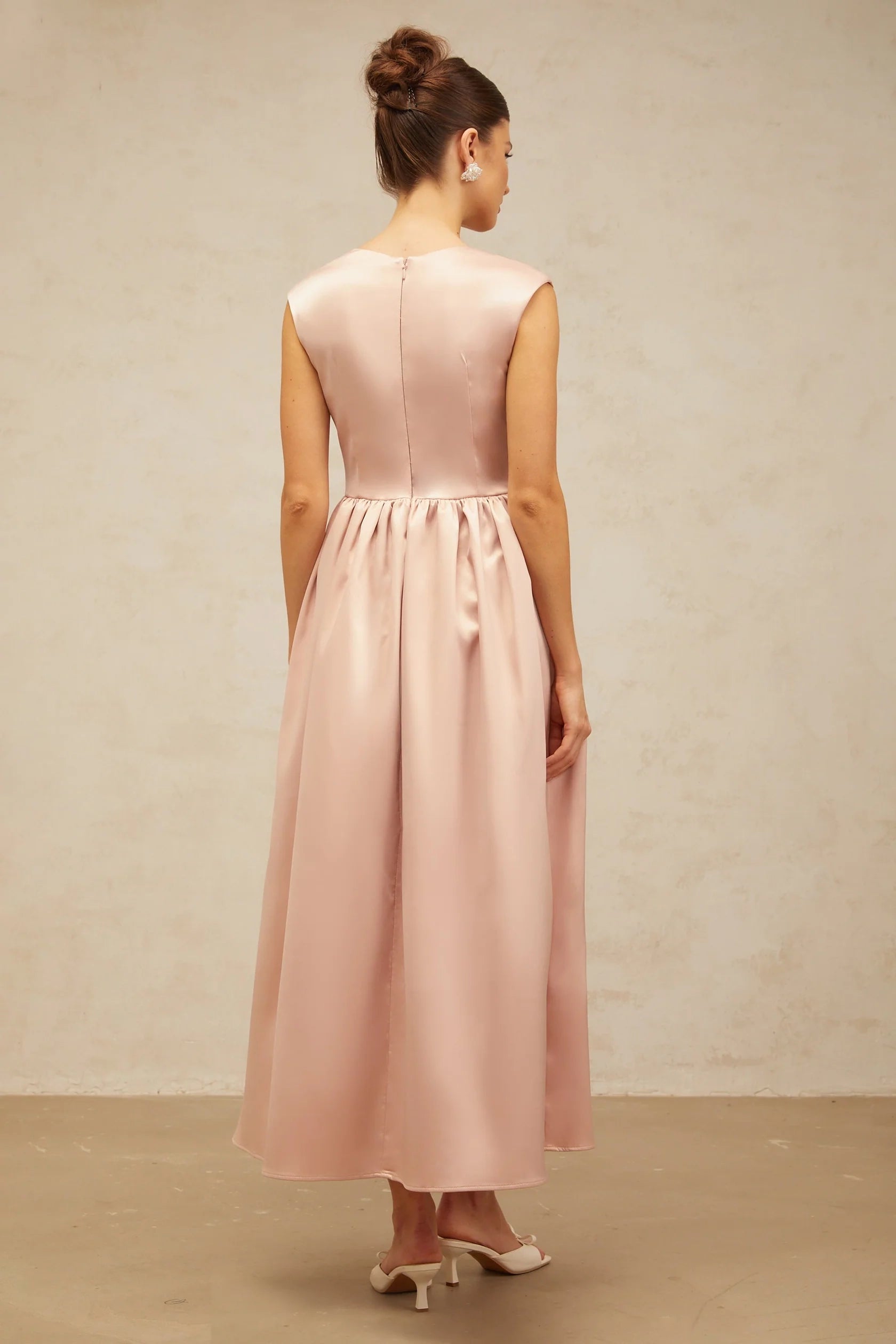 Blush Pink Satin Square Neck Midi Dress Blush Pink Satin Square Neck Midi Dress Evening Dress