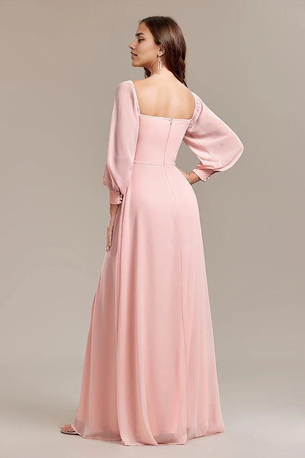 Blush A-Line Off the Shoulder Long Formal Dress with Slit simple gentle atmospheric and unique desi
