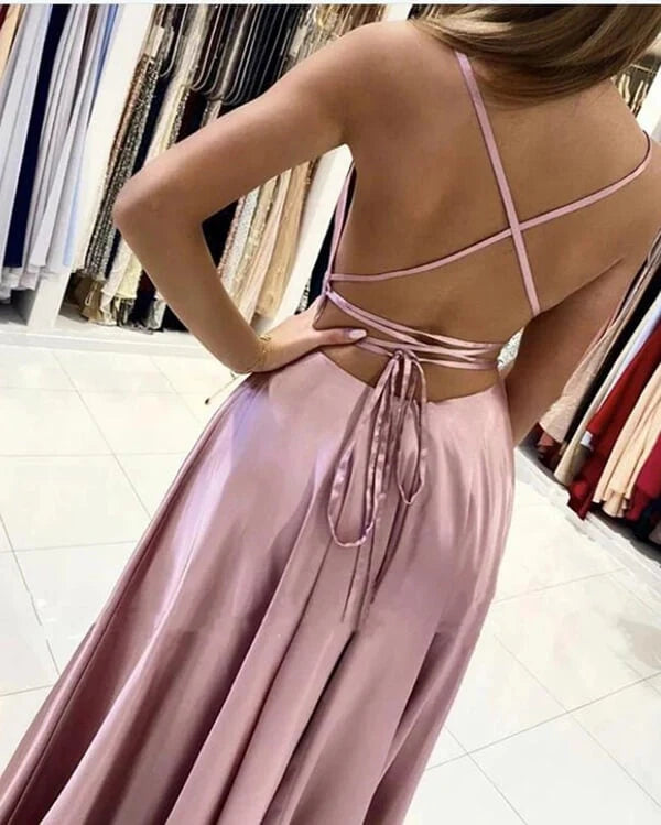 Blush A Line Silk Satin Scoop Spaghetti Straps Prom Dresses Party Dress simple gentle atmospheric and unique desi Bring summer colors to enhance whiteness