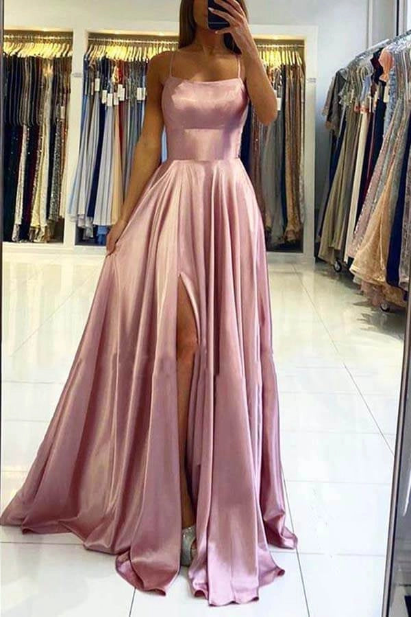 Blush A Line Silk Satin Scoop Spaghetti Straps Prom Dresses Party Dress simple gentle atmospheric and unique desi Bring summer colors to enhance whiteness