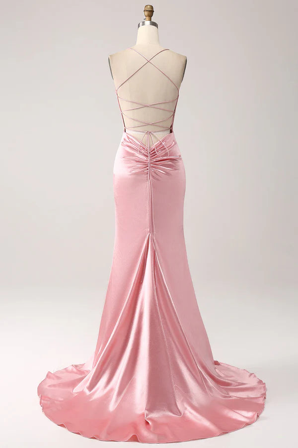 Blush Mermaid Spaghetti Straps Long Prom Dress simple gentle atmospheric and unique desi