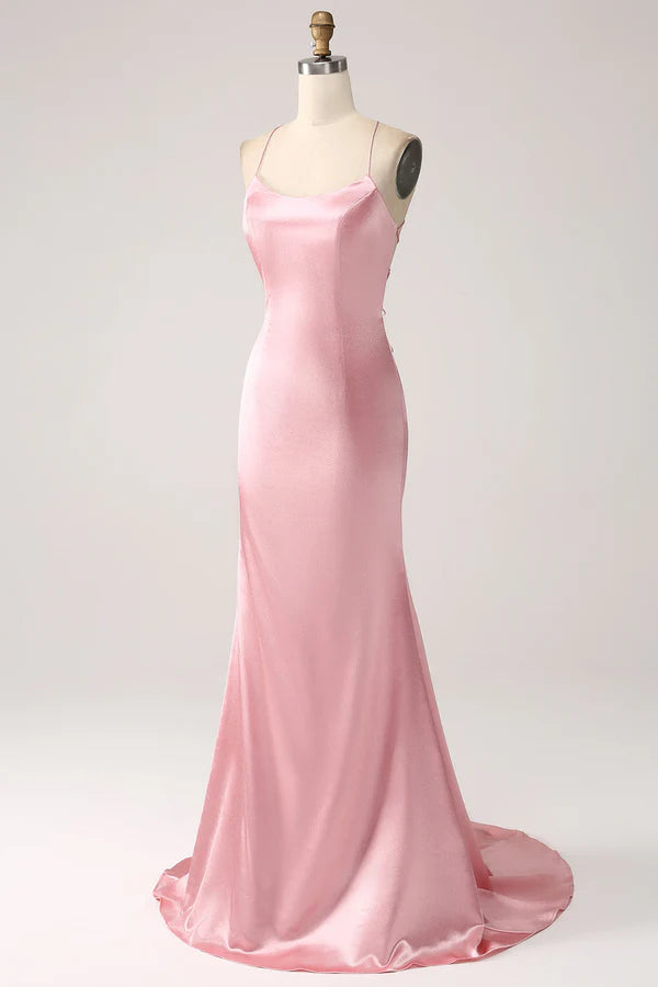 Blush Mermaid Spaghetti Straps Long Prom Dress simple gentle atmospheric and unique desi