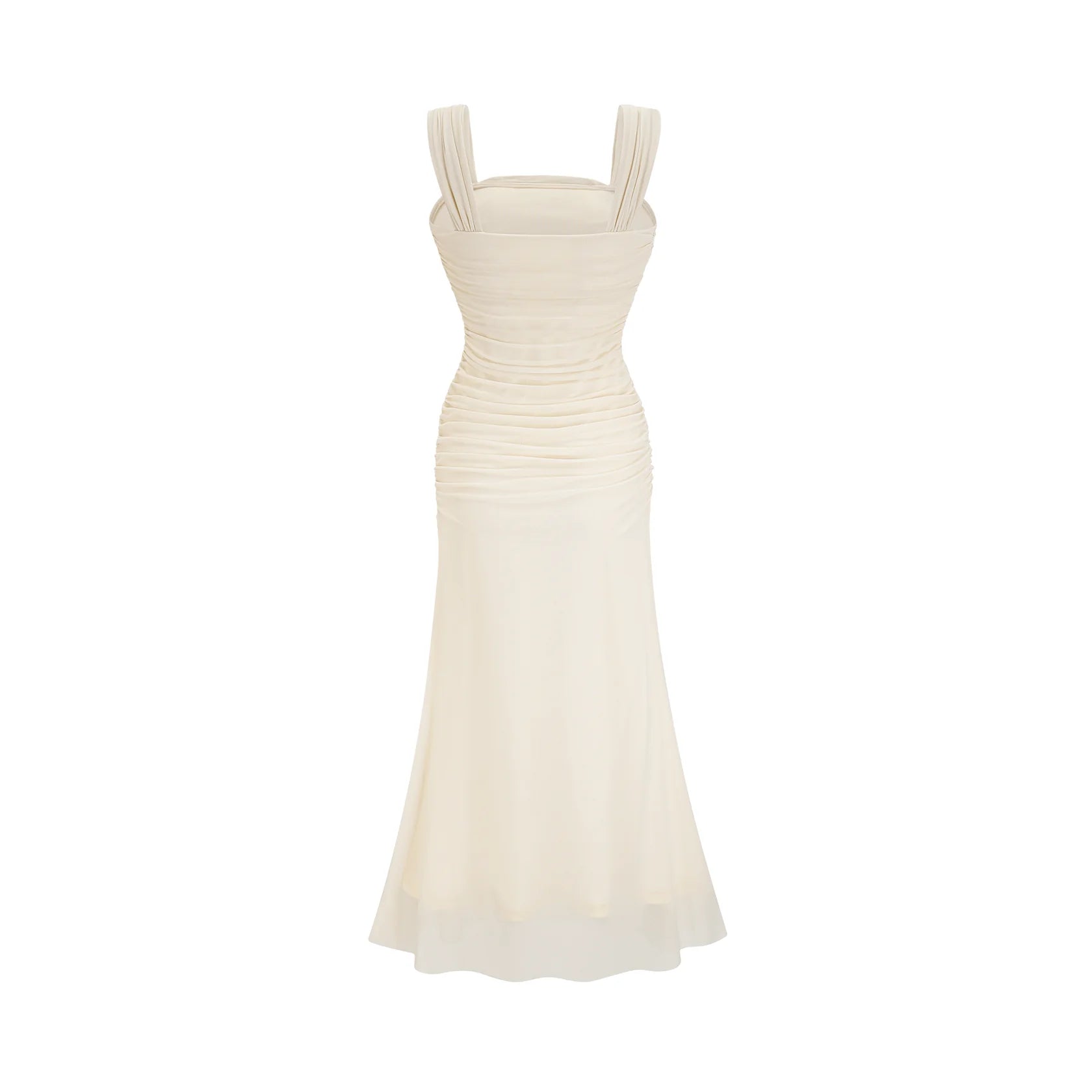 Ivory Ruched Square Neck Midi Dress Giulia off-white mesh pleated midi dress Evening Dress