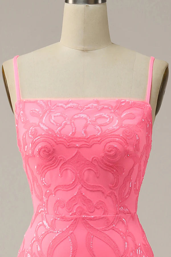 Blush Sheath Glitter Prom Dress with Sequins Simple gentle atmospheric and unique design