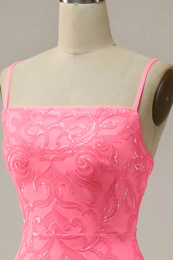 Blush Sheath Glitter Prom Dress with Sequins Simple gentle atmospheric and unique design