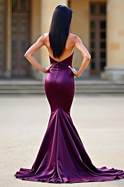 Bodycon Plum Strapless Corset Long Satin Prom Dress simple gentle atmospheric and unique desi Bring summer colors to enhance whiteness