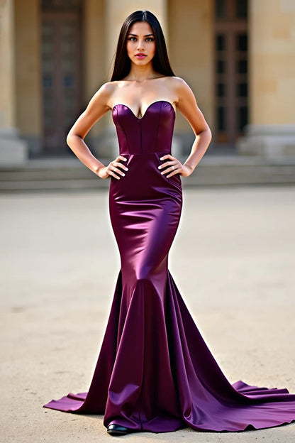 Bodycon Plum Strapless Corset Long Satin Prom Dress simple gentle atmospheric and unique desi Bring summer colors to enhance whiteness