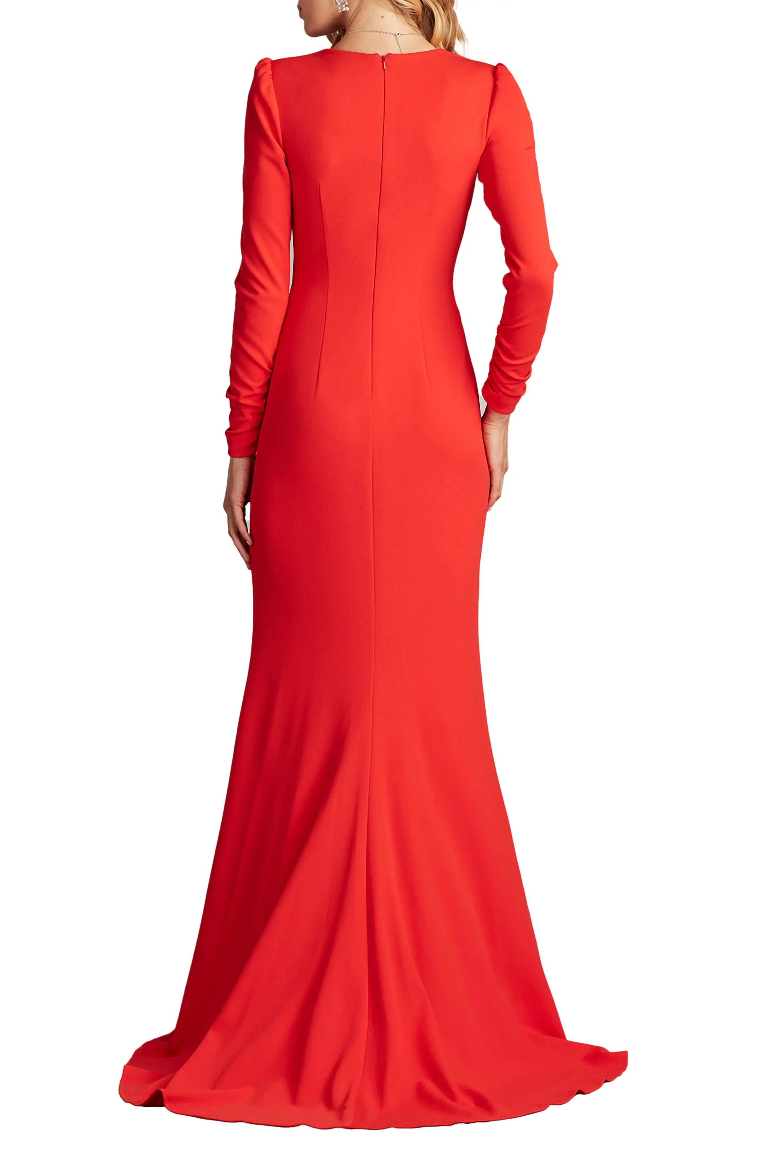 Bold Ruched Plunging V Neck Long Sleeve Zipper Back Floor Length Hot Sale Evening Dress