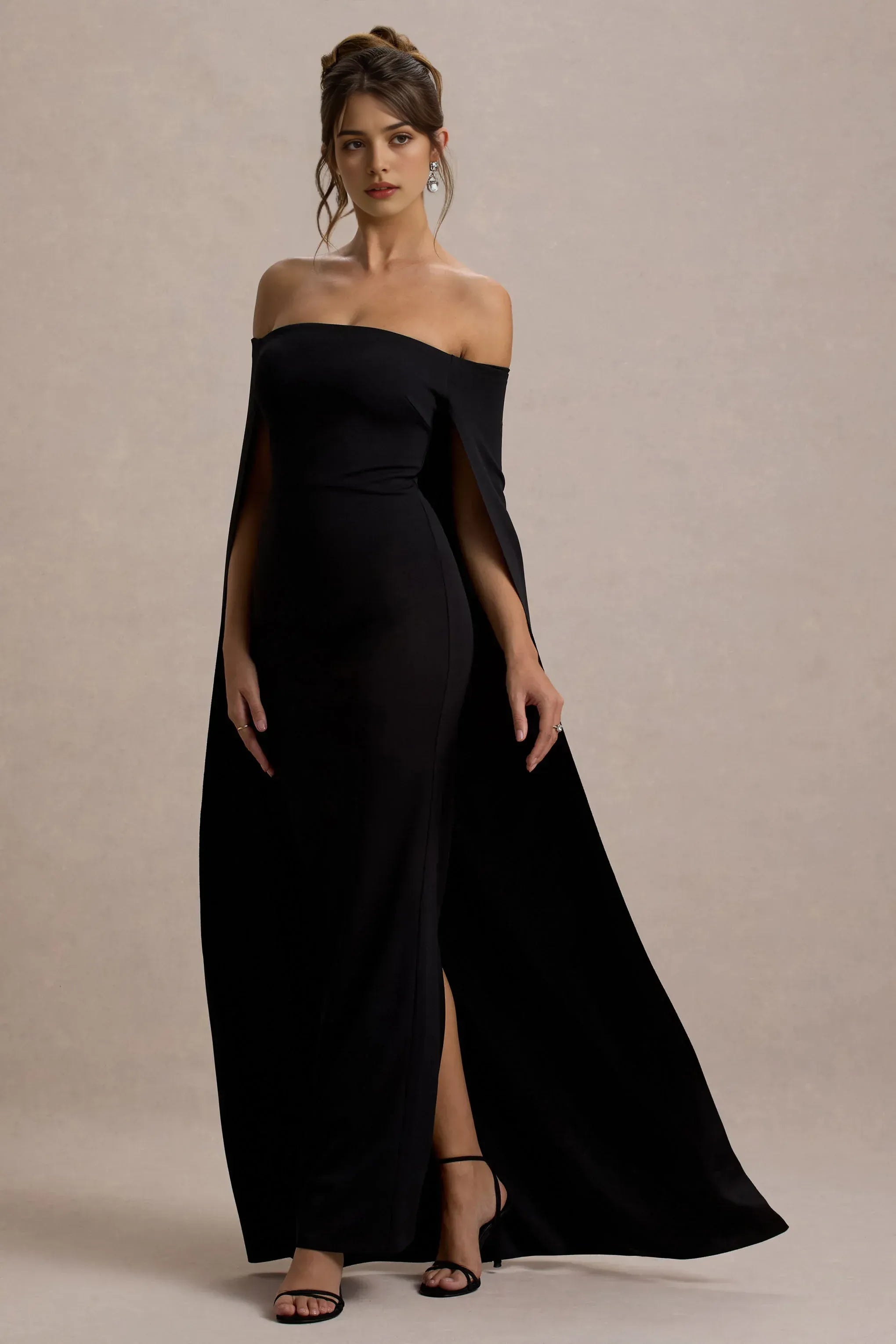 Bold Sheath Off Shoulder Cape Sleeve Open Back Floor Length For Ladies Evening Dress