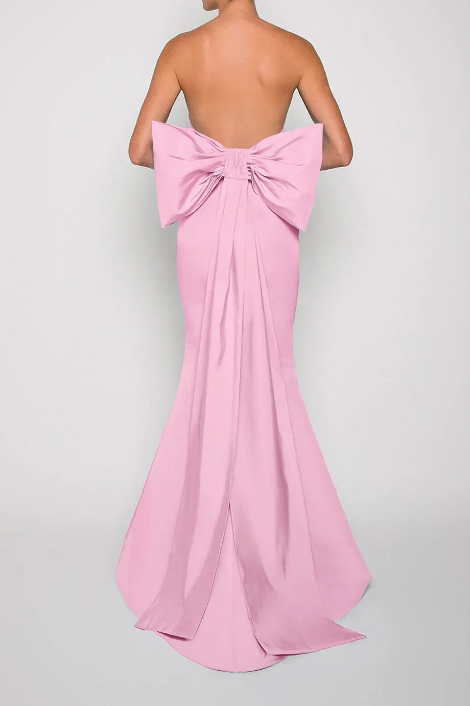Bow Accented Mermaid Strapless Sleeveless Open Back Floor Length For Women Prom Dress