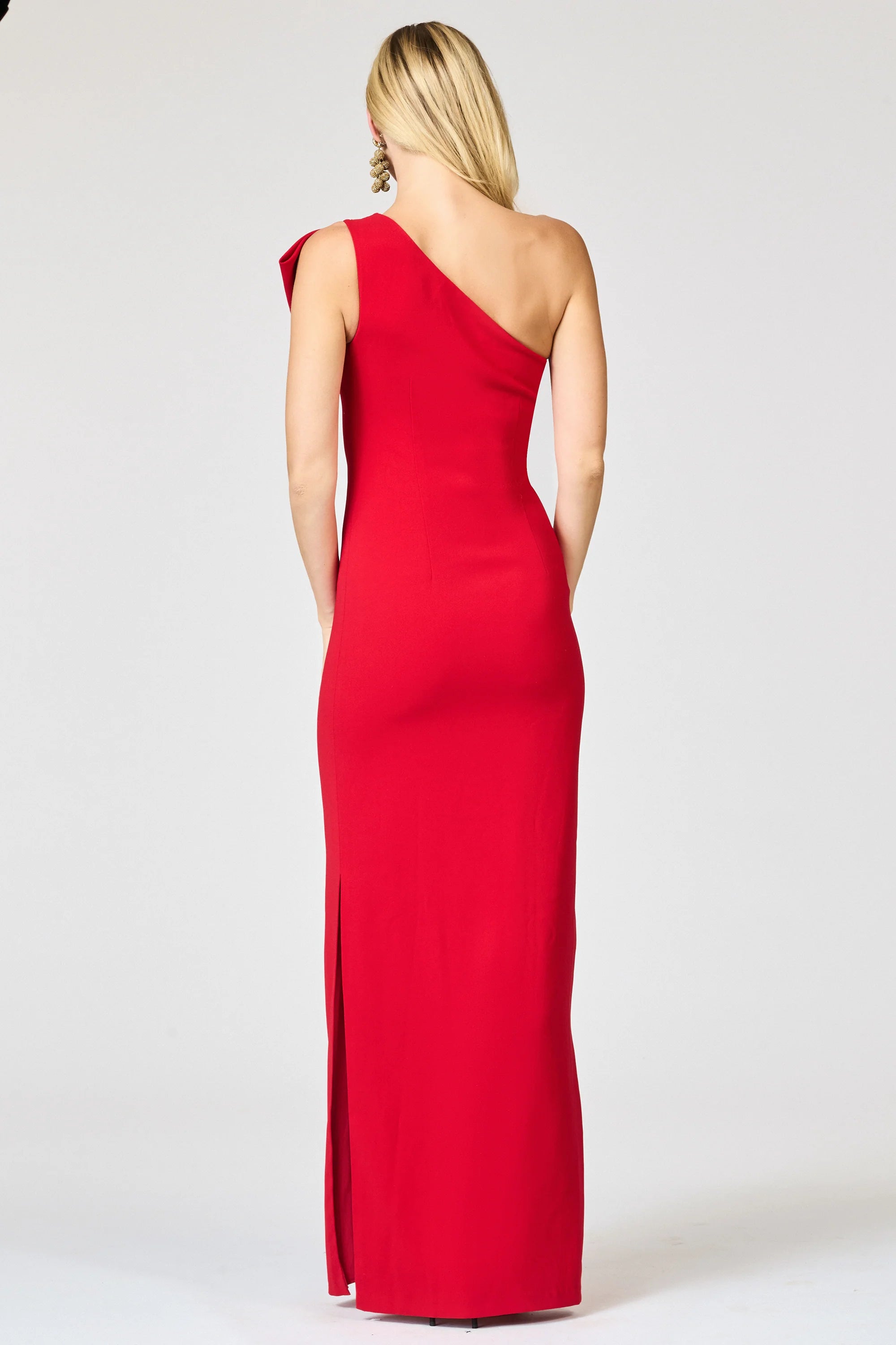 Bow Accented Sheath One Shoulder Sleeveless Zipper Back High Slit Floor Length For Ladies Evening Dress