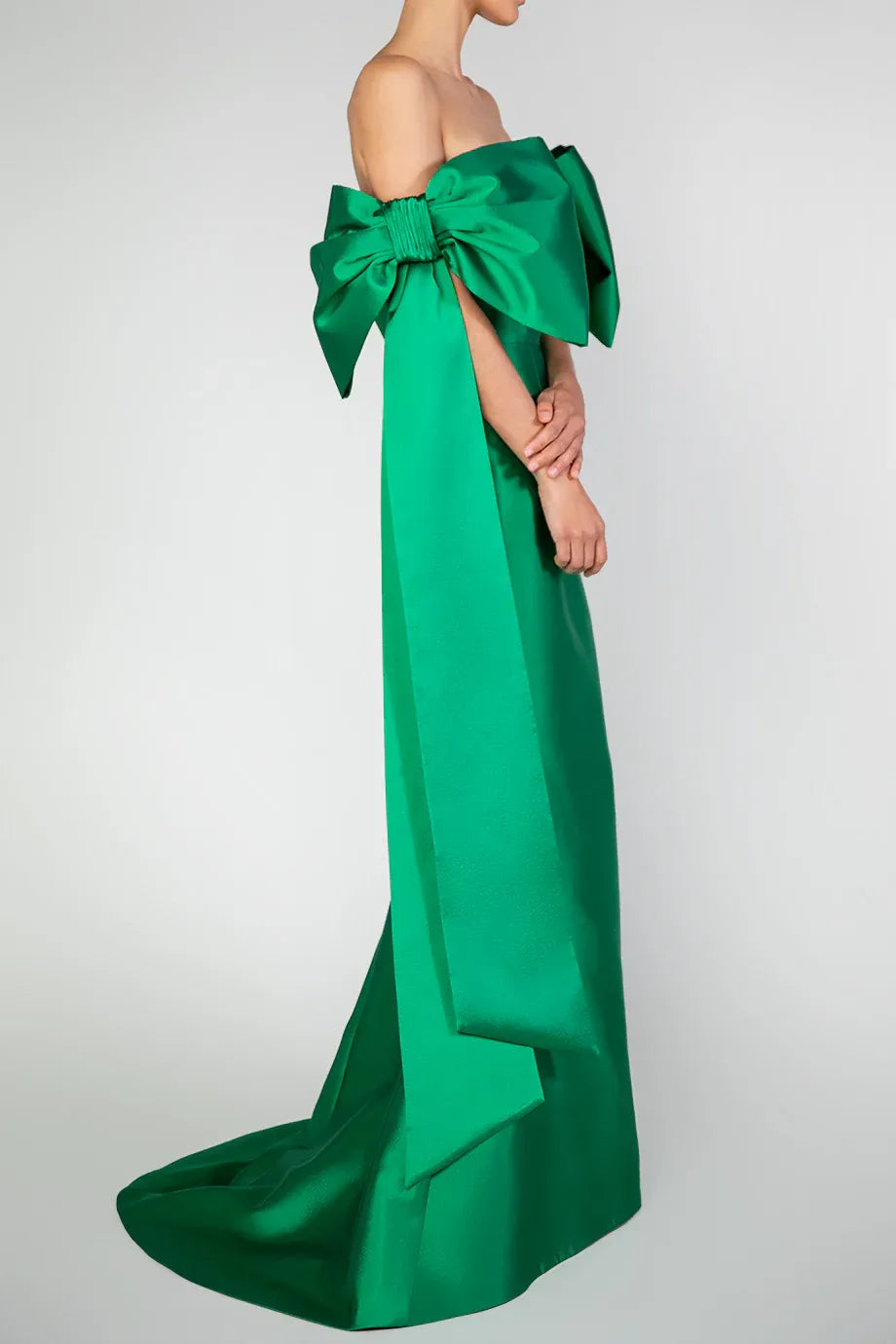Bow Draped Mermaid Off the Shoulder Sleeveless Zipper Back Train Floor Length Hot Sale Evening Dress