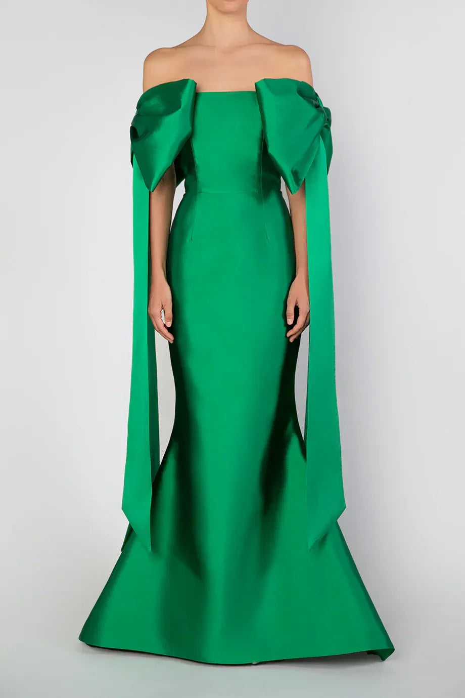 Bow Draped Mermaid Off the Shoulder Sleeveless Zipper Back Train Floor Length Hot Sale Evening Dress