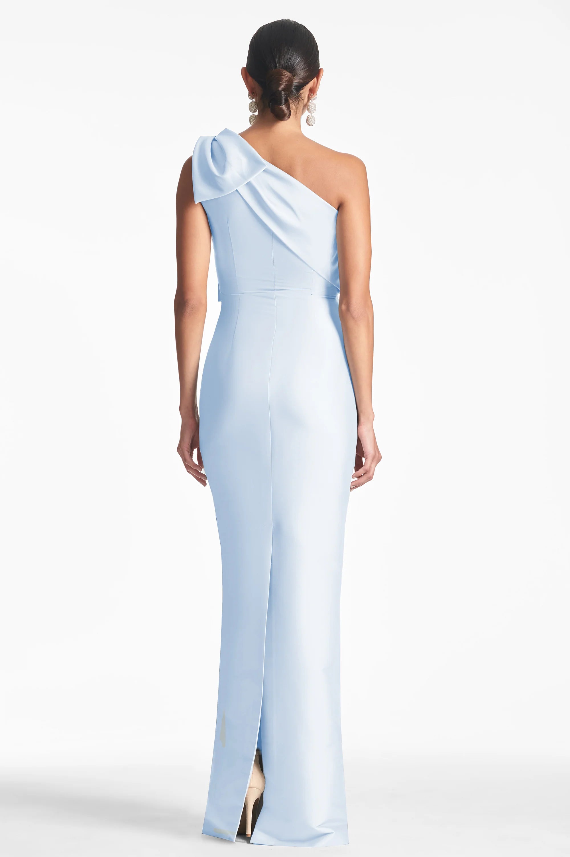 Bow Draped Trumpet One Shoulder Sleeveless Zipper Back Floor Length Female Evening Dress