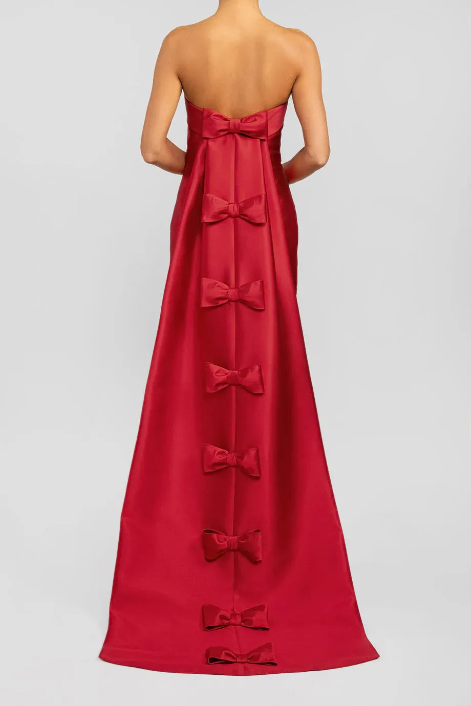 Bow Trimmed Sheath Strapless Sleeveless Zipper Back Floor Length For Women Evening Dress
