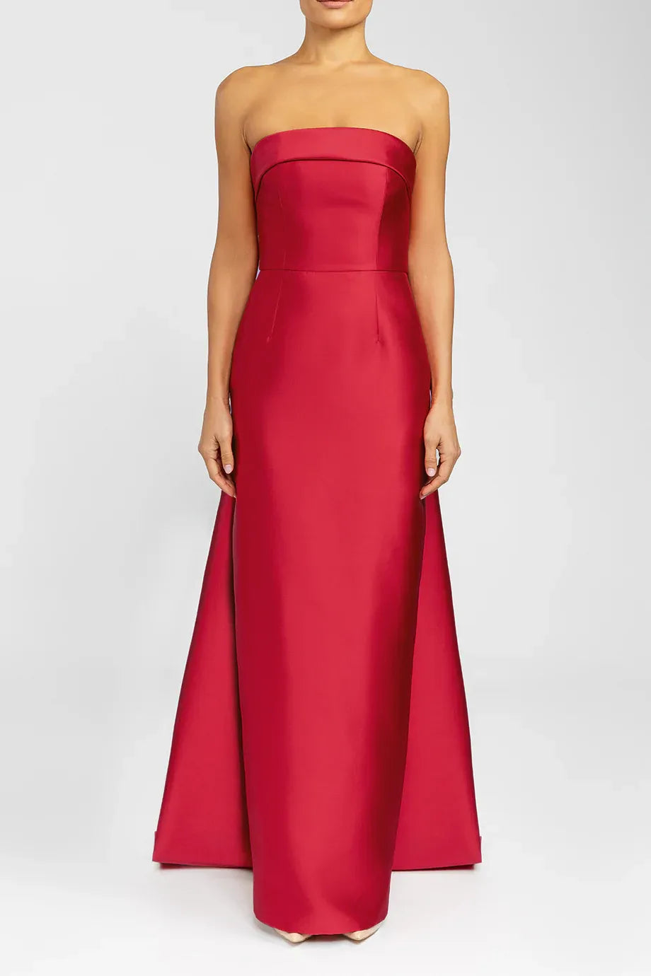 Bow Trimmed Sheath Strapless Sleeveless Zipper Back Floor Length For Women Evening Dress