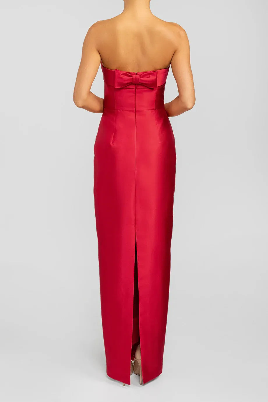 Bow Trimmed Sheath Strapless Sleeveless Zipper Back Floor Length For Women Evening Dress