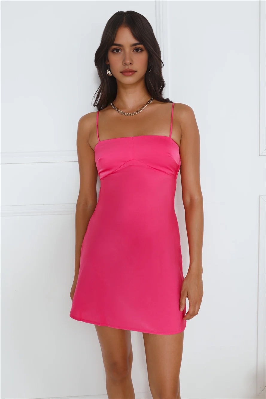 Bright pink camisole dress with strapless design suitable for dates, parties, and other occasions