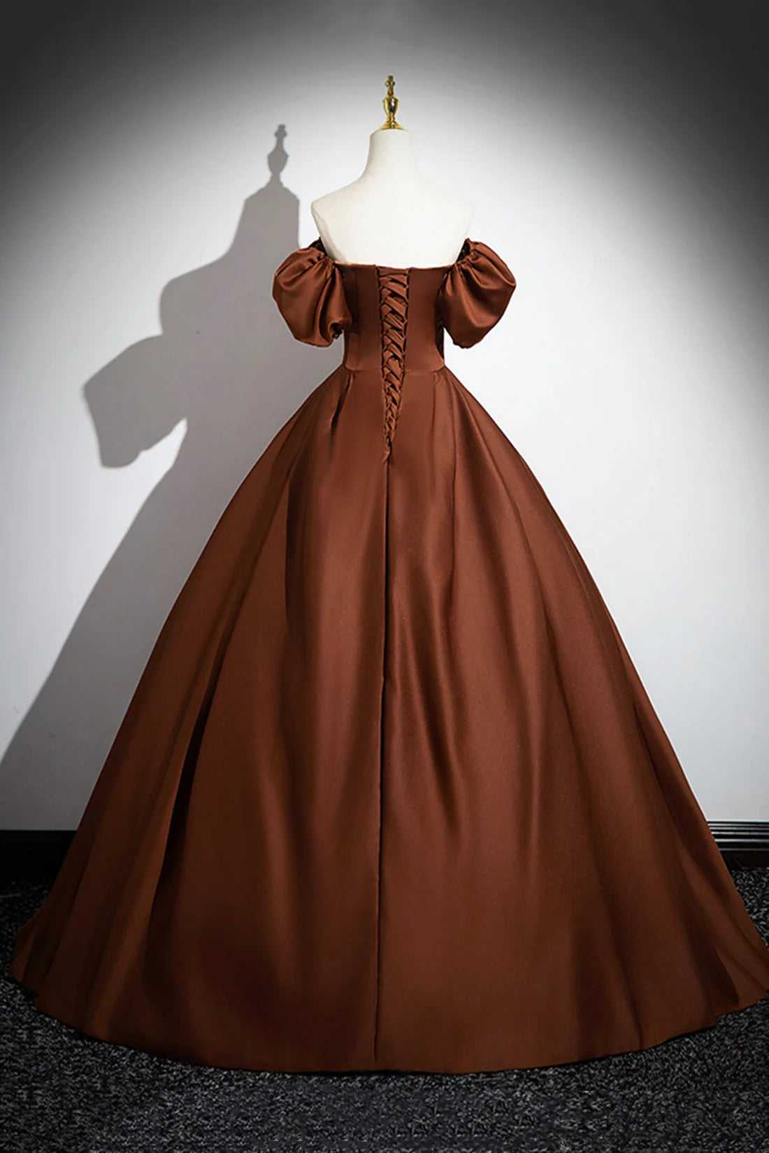 Brown Satin Long A-Line Prom Dress Off the Shoulder Evening Party Dress simple gentle atmospheric and unique desi Bring summer colors to enhance white