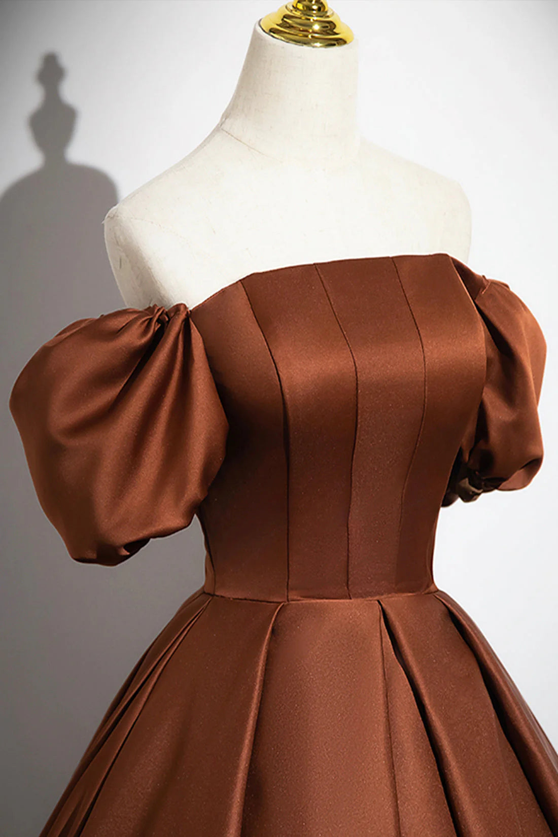 Brown Satin Long A-Line Prom Dress Off the Shoulder Evening Party Dress simple gentle atmospheric and unique desi Bring summer colors to enhance white