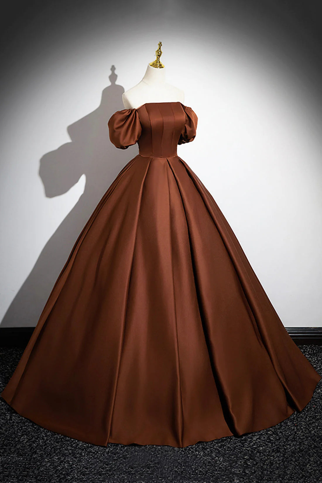 Brown Satin Long A-Line Prom Dress Off the Shoulder Evening Party Dress simple gentle atmospheric and unique desi Bring summer colors to enhance white
