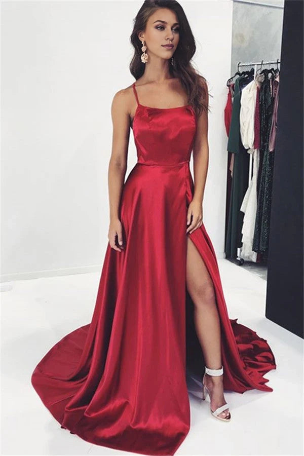 Bugurndy Spaghetti-Straps Mermaid Prom Dress With Slit Long Party Gowns Simple gentle atmospheric and unique design