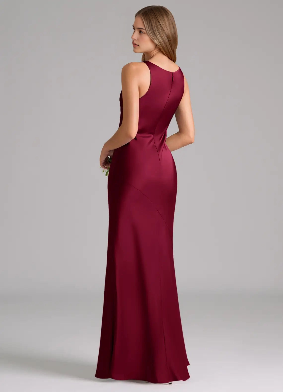 Burgundy Satin Cowl Neck Maxi Dress Mermaid Stretch Satin Dress Bridesmaid Dresses