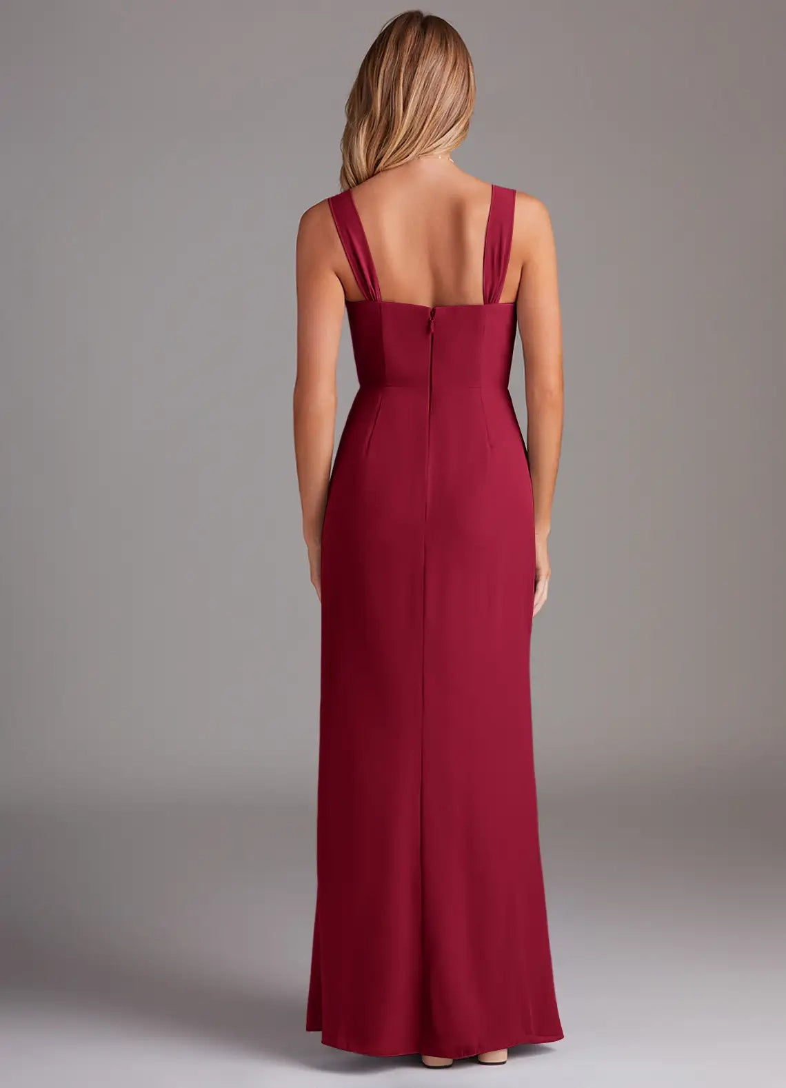 Burgundy Sweetheart Neck Bridesmaid Dress with Square Straps  Sheath Pleated Chiffon Dress Bridesmaid Dresses