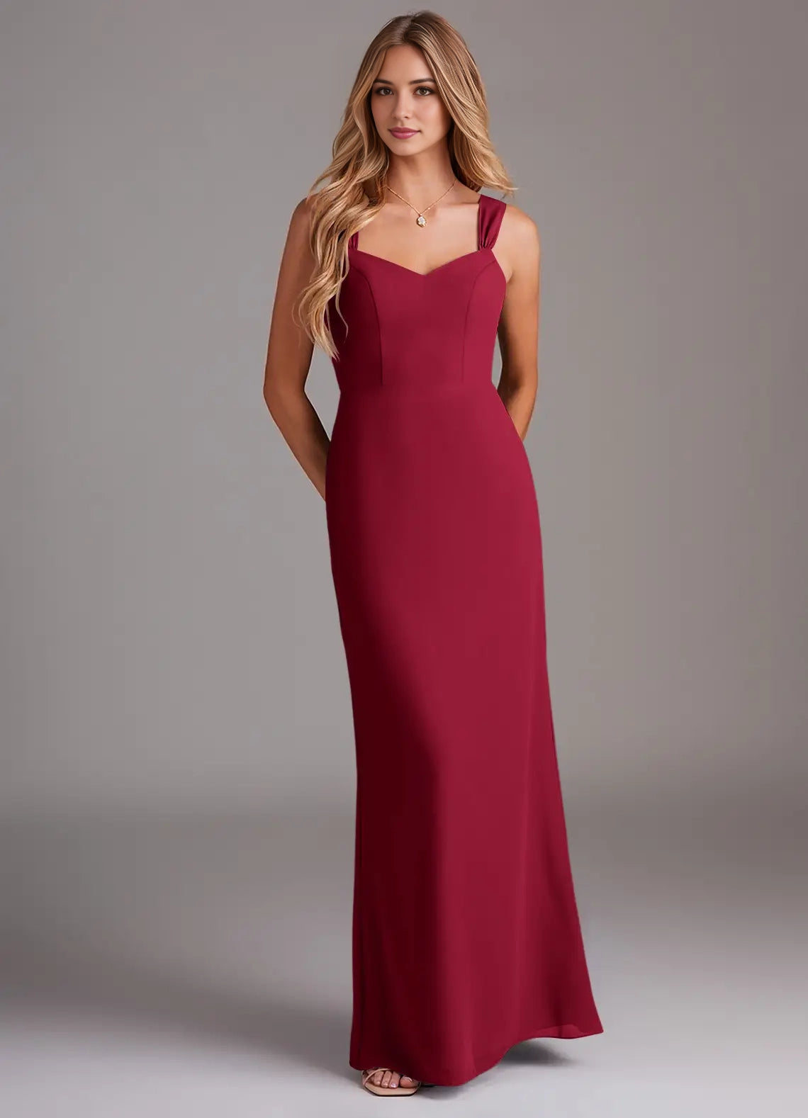 Burgundy Sweetheart Neck Bridesmaid Dress with Square Straps  Sheath Pleated Chiffon Dress Bridesmaid Dresses