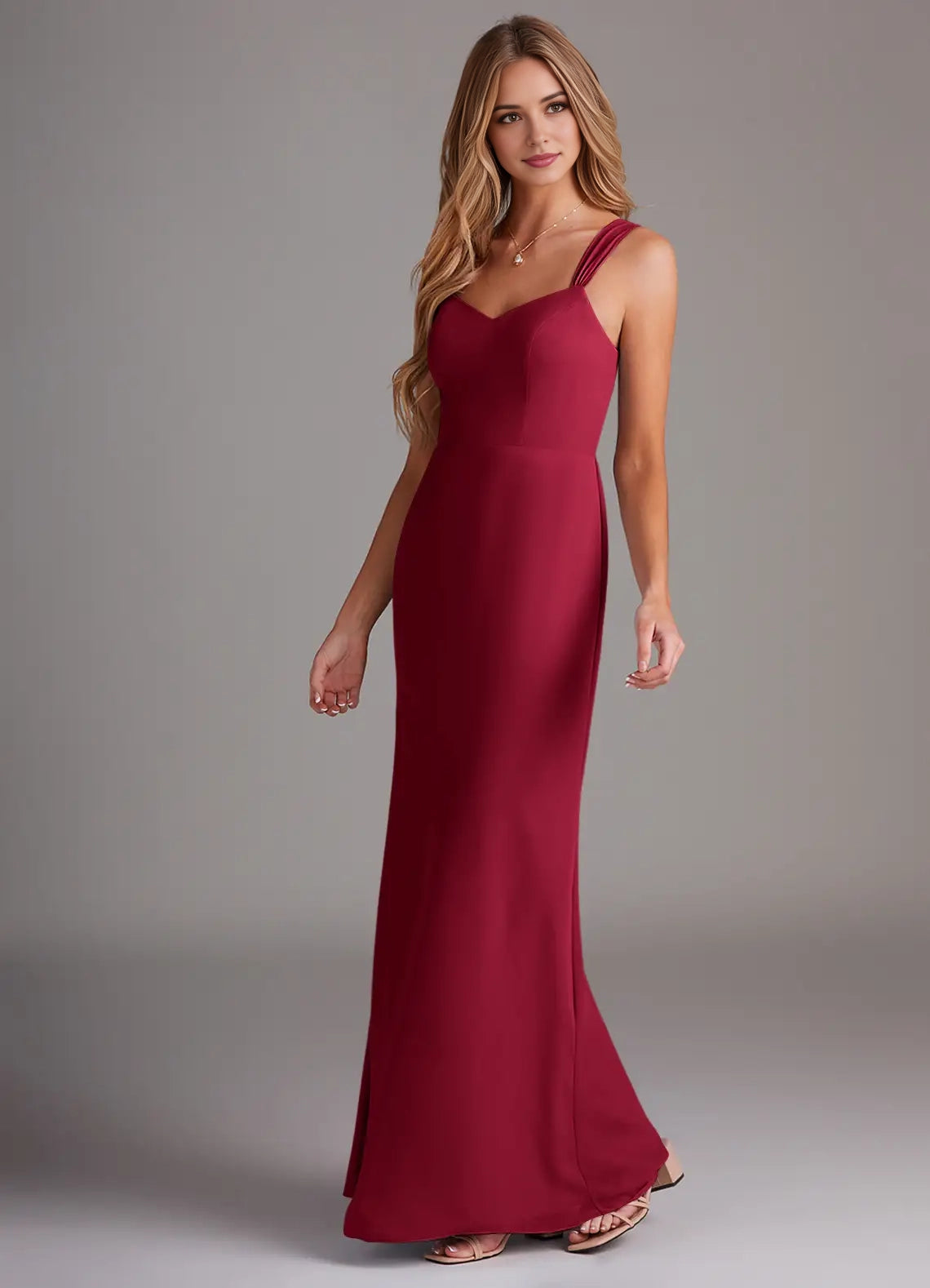 Burgundy Sweetheart Neck Bridesmaid Dress with Square Straps  Sheath Pleated Chiffon Dress Bridesmaid Dresses