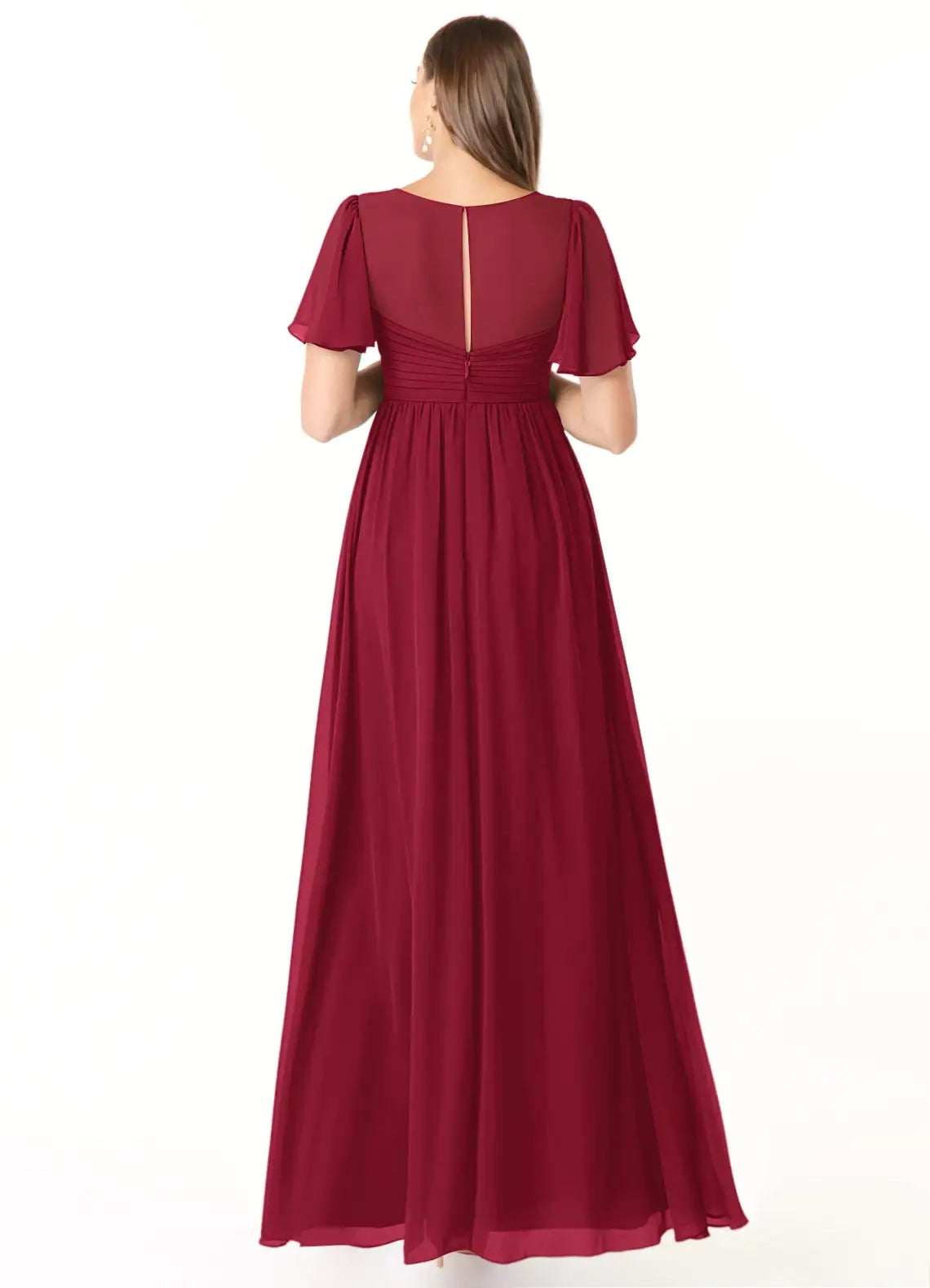 Burgundy V-Neck Chiffon Maternity Maxi Dress with Flutter Sleeves A-Line V-Neck Ruched Chiffon Floor-Length Dress Burgundy Bridesmaid Dresses