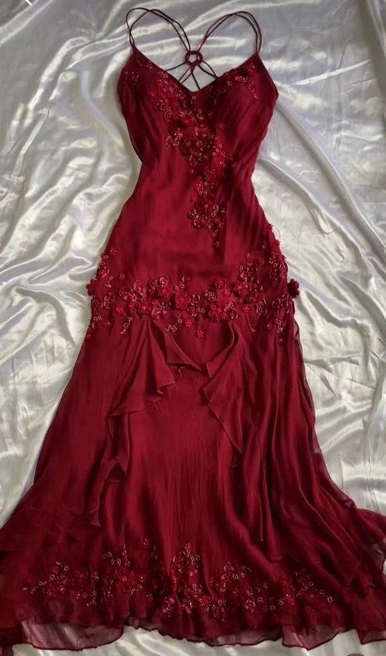 Burgundy Appliques Exquisite A Line V Neck Chiffon Party Dress Prom Dress simple gentle atmospheric and unique desi Bring summer colors to enhance whiteness