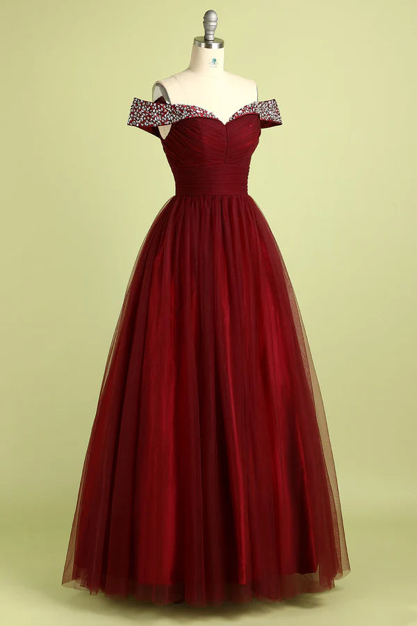 Burgundy Ball Gown Simple gentle atmospheric and unique design