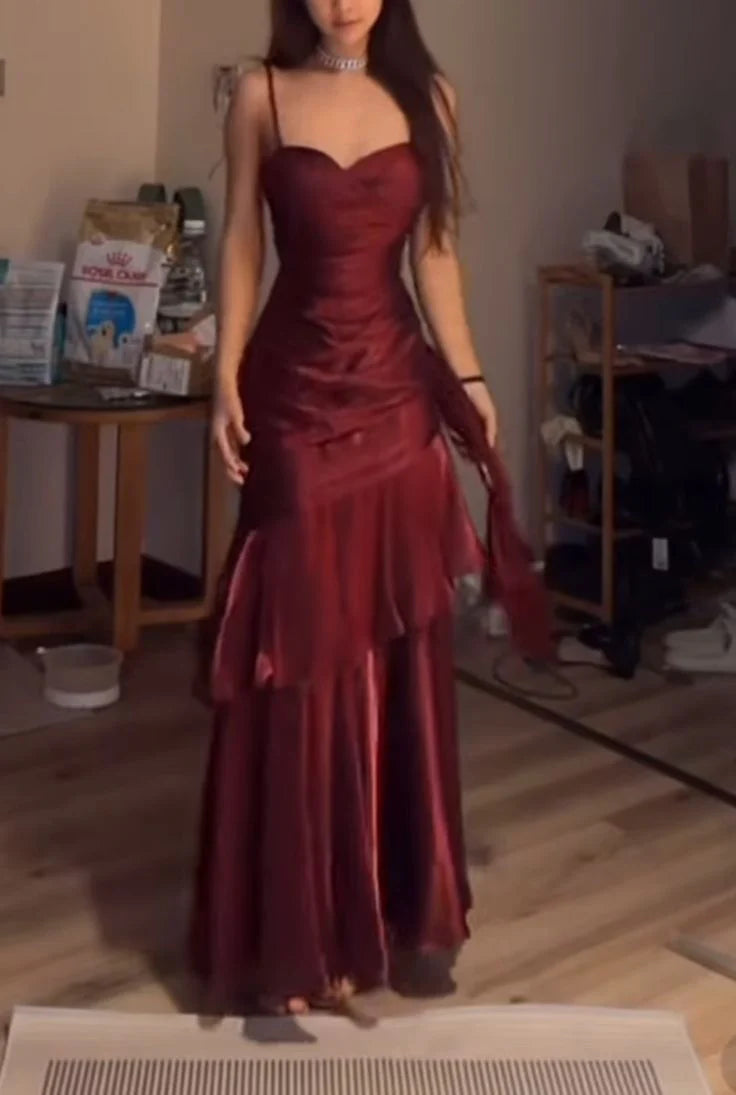 Burgundy Fashion Long Prom Dresses Formal Graduation Dress simple gentle atmospheric and unique desi Bring summer colors to enhance whiteness