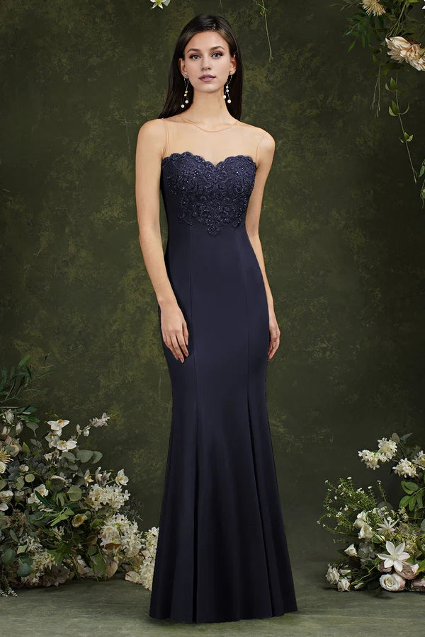 Burgundy Illussion Neck Mermaid Prom Dress Long With Appliques Simple gentle atmospheric and unique design