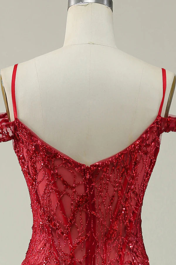 Burgundy Mermaid Cold Shoulder Long Prom Dress Simple gentle atmospheric and unique design