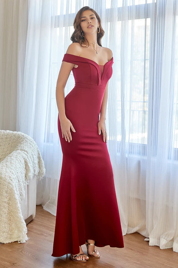 Burgundy Off the Shoulder Mermaid Prom Dress simple gentle atmospheric and unique desi