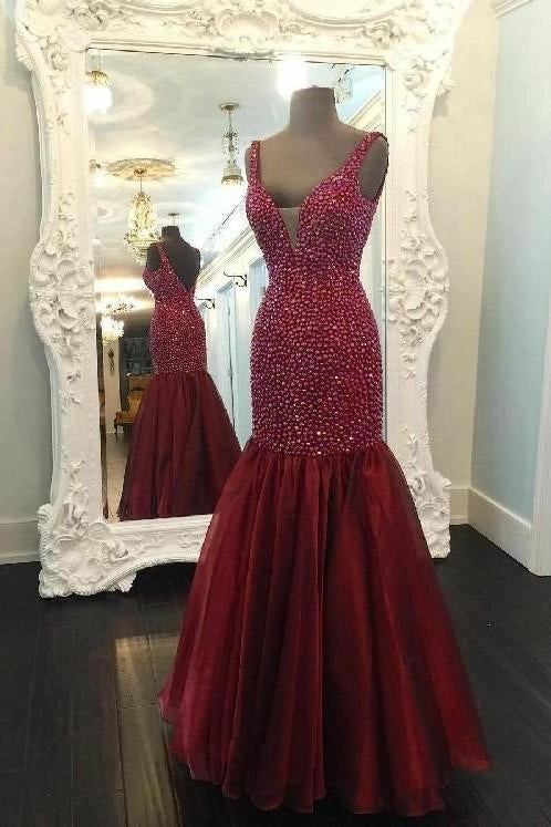 Burgundy Rhinestones Mermaid Evening Dress with Skirt Formal Dresses simple gentle atmospheric and unique desi Bring summer colors to enhance whitenes