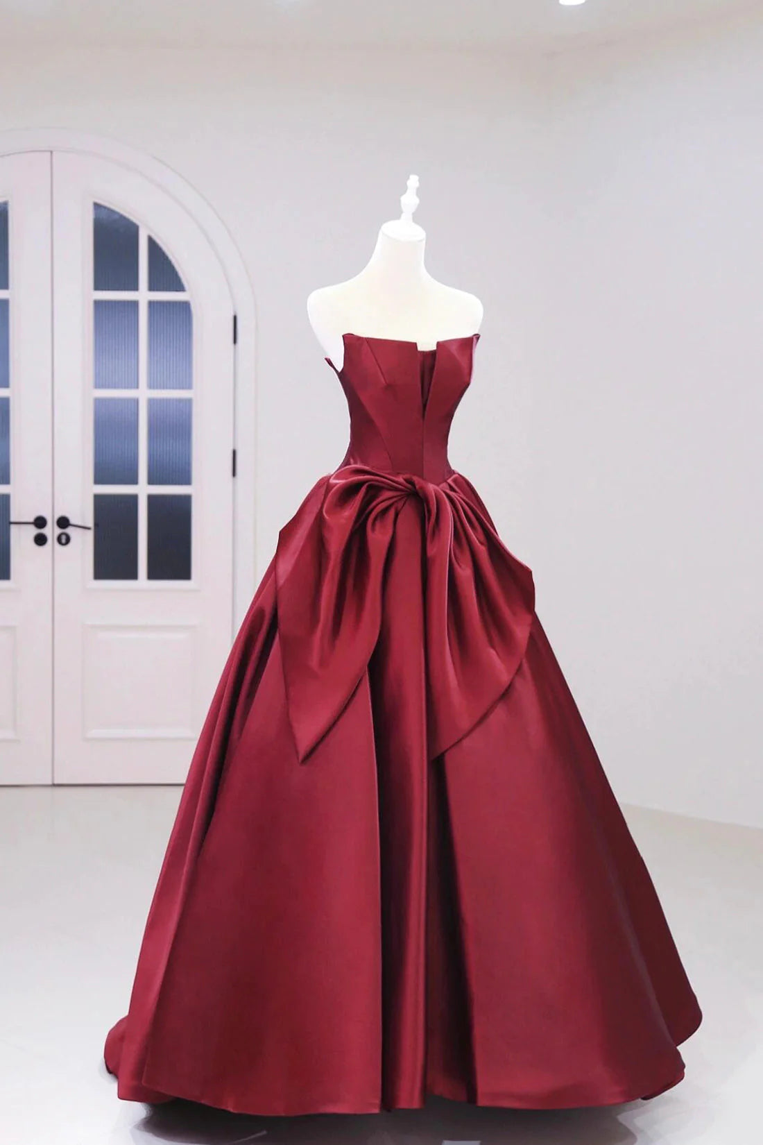 Burgundy Satin Floor Length Prom Dress Beautiful A-Line Evening Party Dress simple gentle atmospheric and unique desi Bring summer