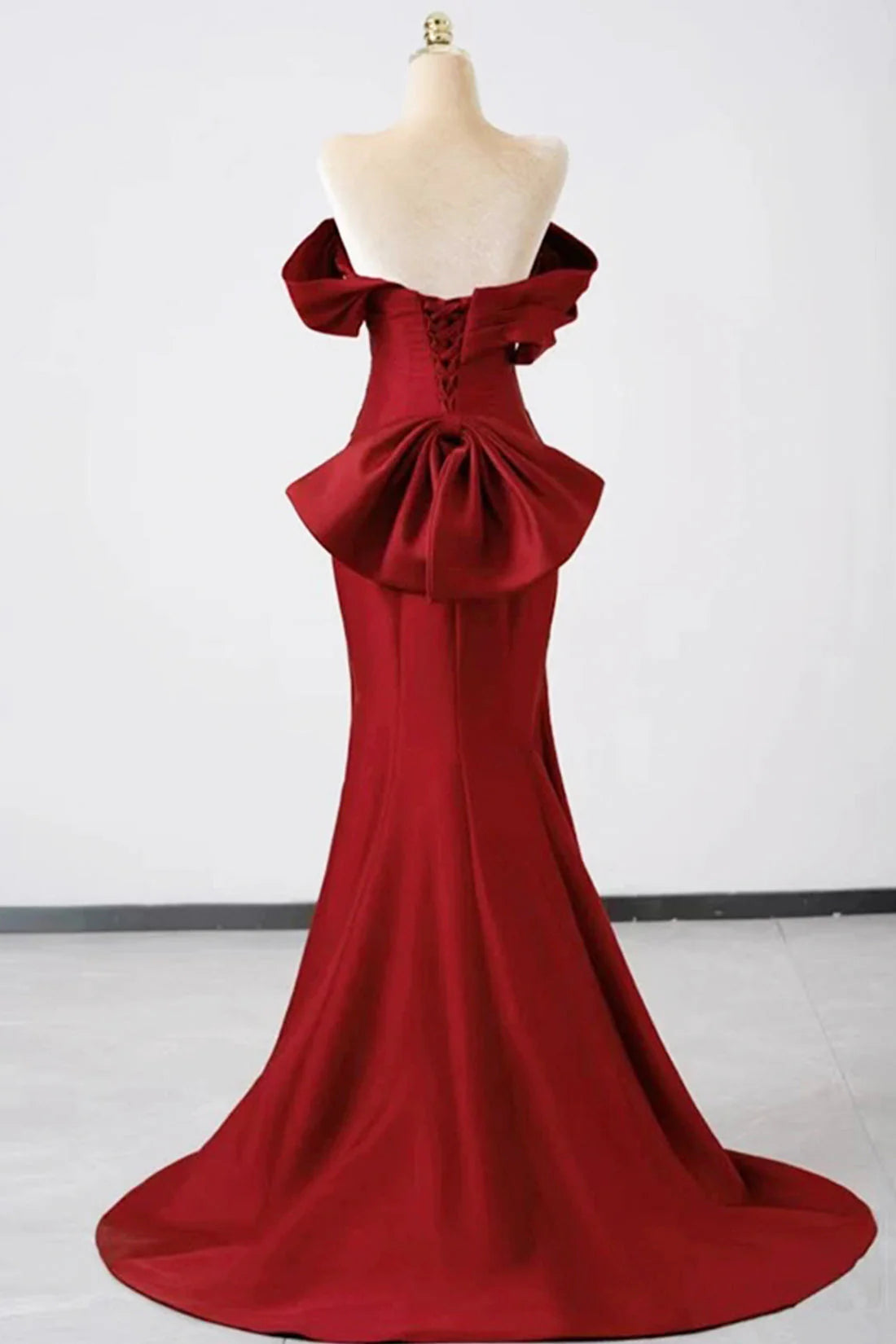 Burgundy Satin Floor Length Prom Dress Mermaid Off the Shoulder Party Dress simple gentle atmospheric and unique desi Bring summe