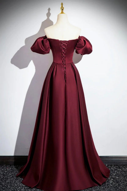 Burgundy Satin Floor Length Prom Dress Simple A-Line Evening Party Dress simple gentle atmospheric and unique desi Bring summer colors to enhance white