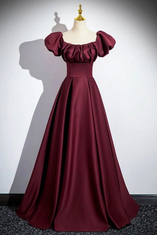 Burgundy Satin Floor Length Prom Dress Simple A-Line Evening Party Dress simple gentle atmospheric and unique desi Bring summer colors to enhance white
