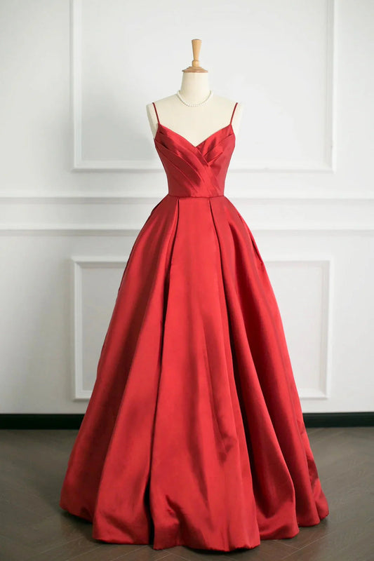 Burgundy Satin Floor Length Prom Dress Simple A-Line Evening Party Dress simple gentle atmospheric and unique desi Bring summer colors to enhance white