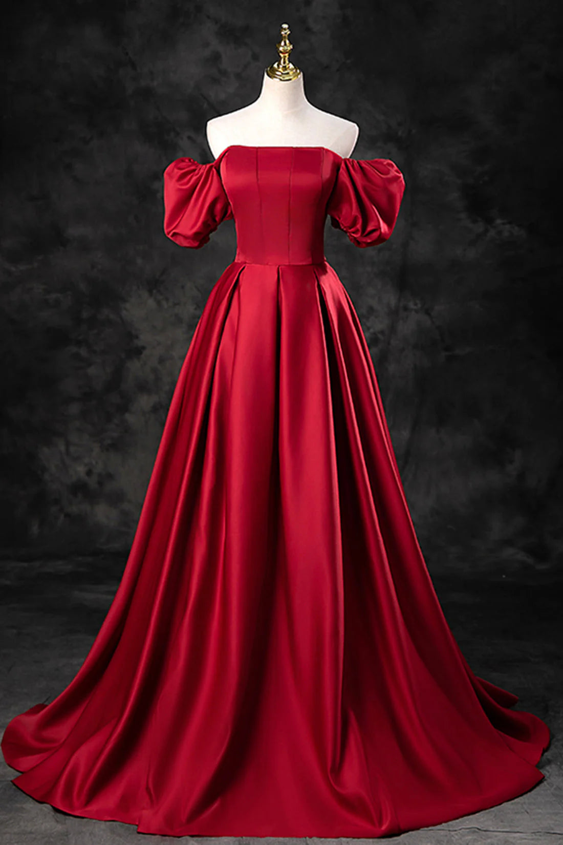 Burgundy Satin Long A-Line Prom Dress Off the Shoulder Evening Party Dress simple gentle atmospheric and unique desi Bring summer colors to enhance white