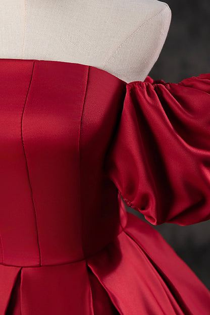 Burgundy Satin Long A-Line Prom Dress Off the Shoulder Evening Party Dress simple gentle atmospheric and unique desi Bring summer colors to enhance white