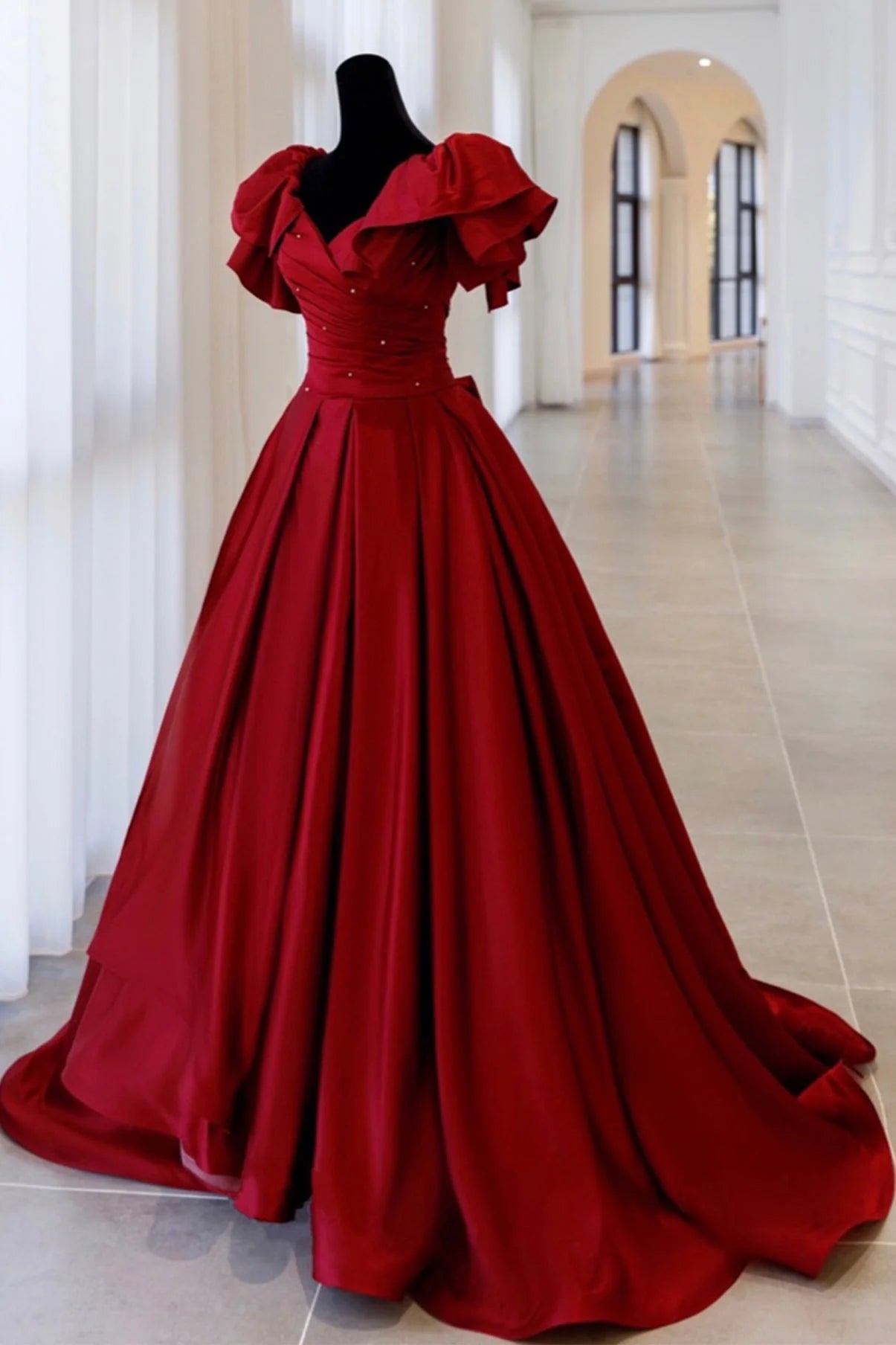 Burgundy Satin Long A Line Prom Dress,Elegant Evening Dress simple gentle atmospheric and unique desi Bring summer colors to enhance whiteness