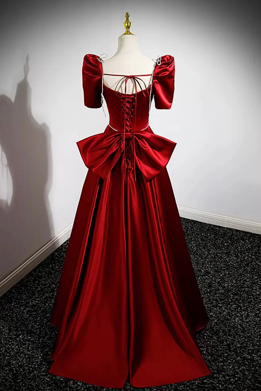 Burgundy Satin Long Prom Dress A-Line Evening Dress with Bow simple gentle atmospheric and unique desi Bring summer colors to enhance white