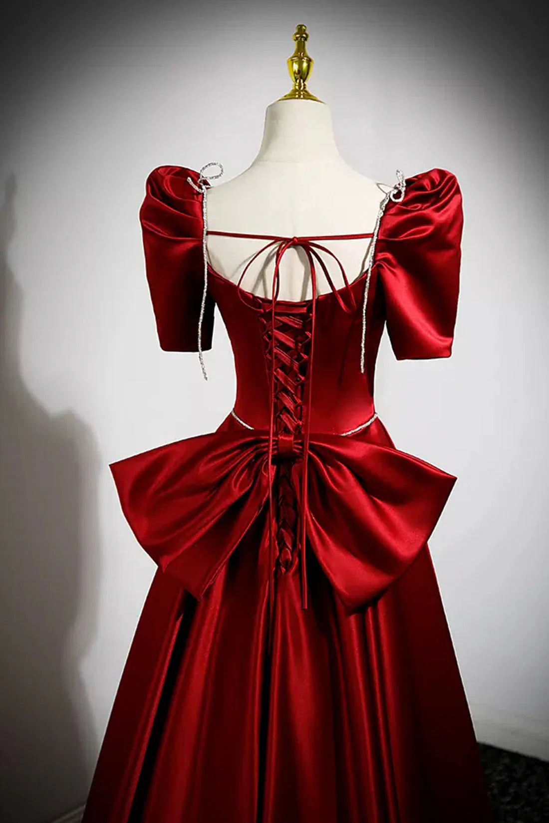 Burgundy Satin Long Prom Dress A-Line Evening Dress with Bow simple gentle atmospheric and unique desi Bring summer colors to enhance white