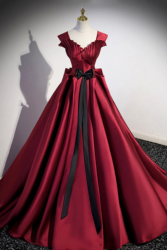 Burgundy Satin Long Prom Dress Burgundy A-Line Evening Dress simple gentle atmospheric and unique desi Bring summer colors to enhance white